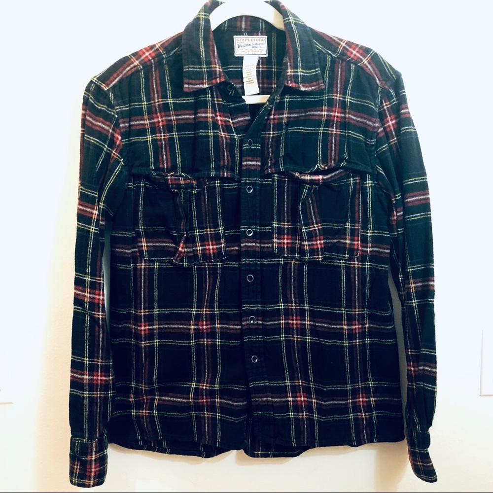 Stapleford Western Wear Quality Warm Button Up Black Flannel Layer Long Sleeve